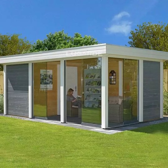 Timber garden room glass sliding doors two rooms