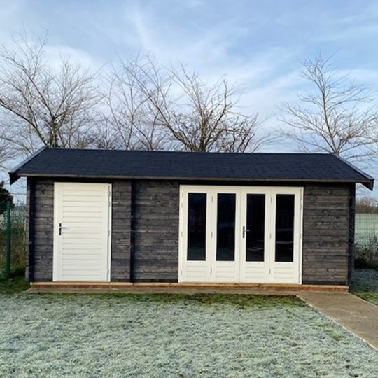 Black roof dark walls timber building luxury