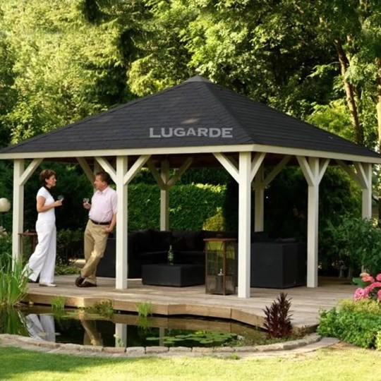 Party summer house for gatherings with table and chairs