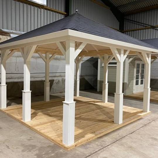 Party summer house for gatherings with table and chairs